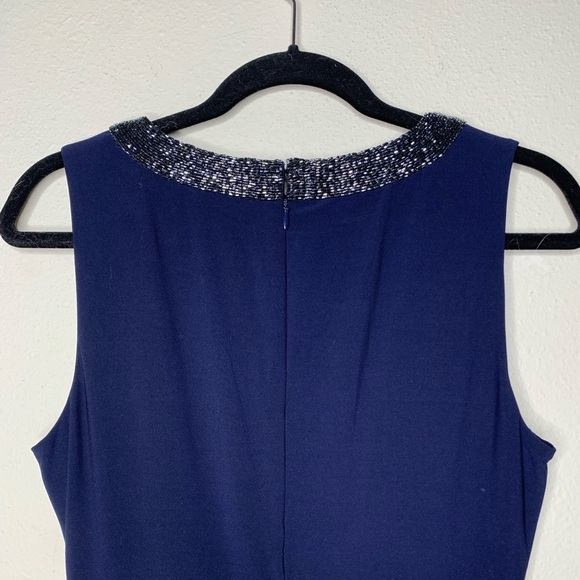 Lauren Ralph Lauren Navy Beaded Neck Sleeveless Evening Gown Sz 12 - Picture 4 of 9